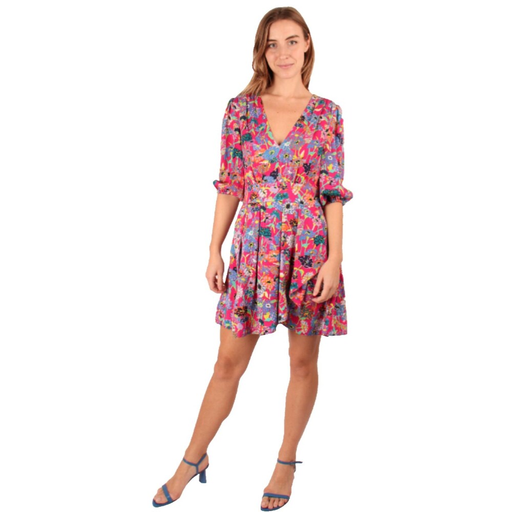 Tanya Taylor Nat Women’s Silk Mini Dress size 2 NWOT V-Neck Hot Pink Floral $495